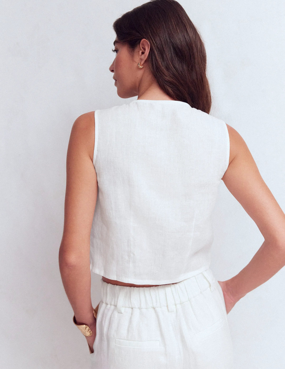 Andrea Linen Shell Top-White