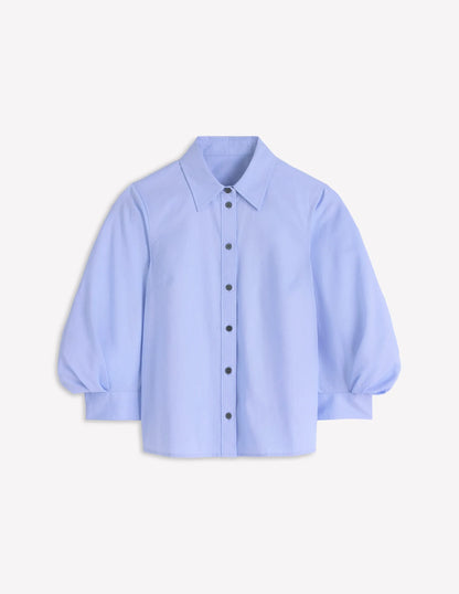Puff Sleeve Oxford Shirt-French Blue