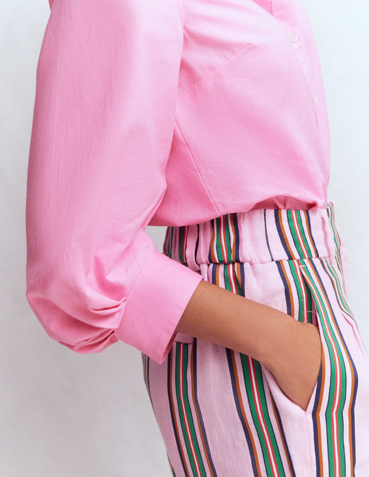 Puff Sleeve Oxford Shirt-Pink
