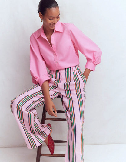 Puff Sleeve Oxford Shirt-Pink