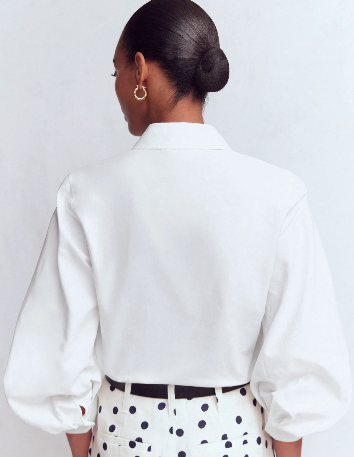 Puff Sleeve Oxford Shirt-White