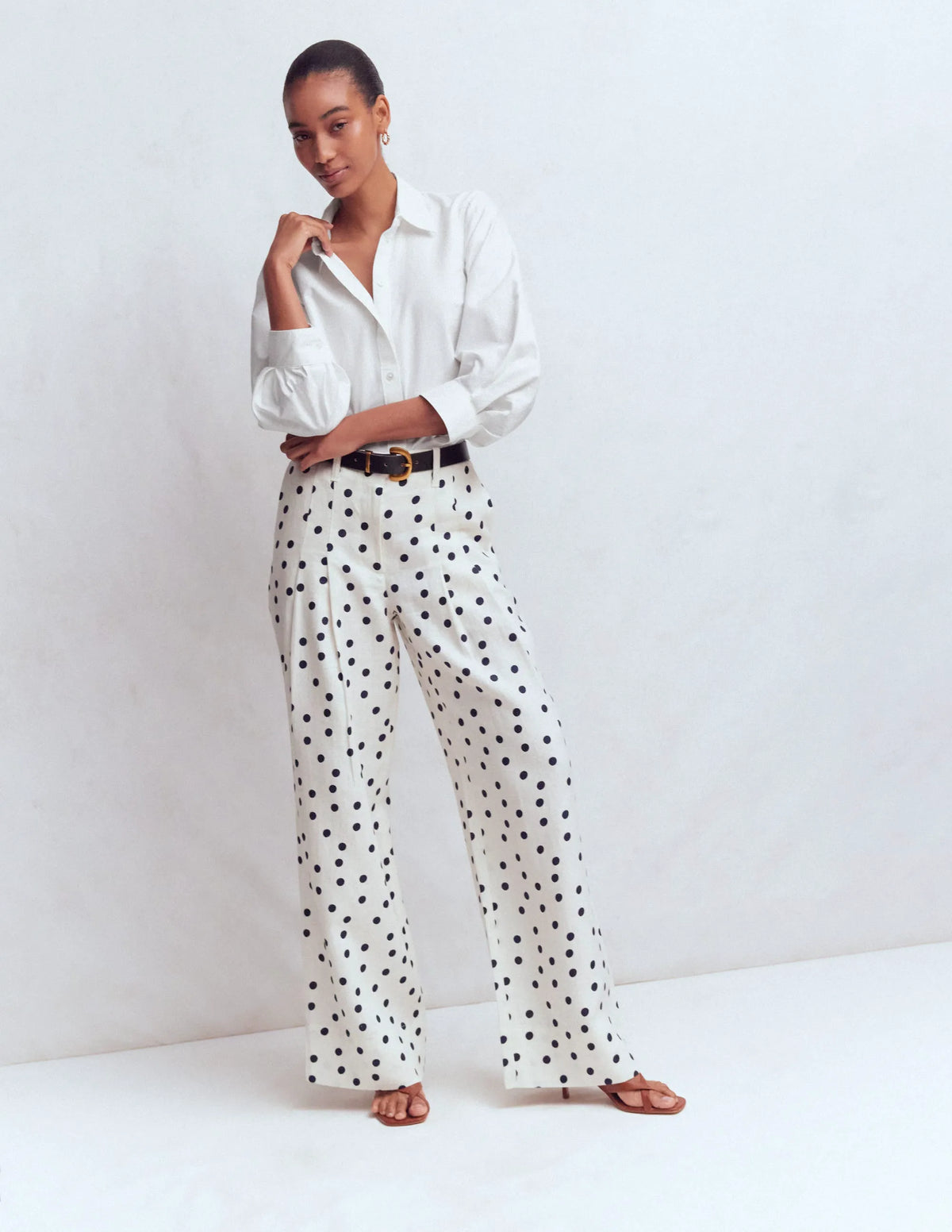 Puff Sleeve Oxford Shirt-White
