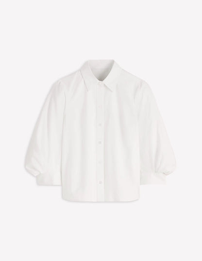 Puff Sleeve Oxford Shirt-White