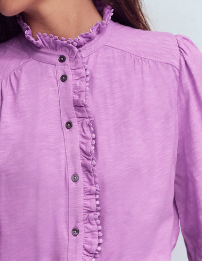 Emily Pom Trim Ruffle Shirt-Chalky Violet