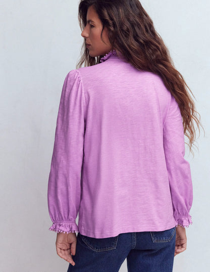 Emily Pom Trim Ruffle Shirt-Chalky Violet