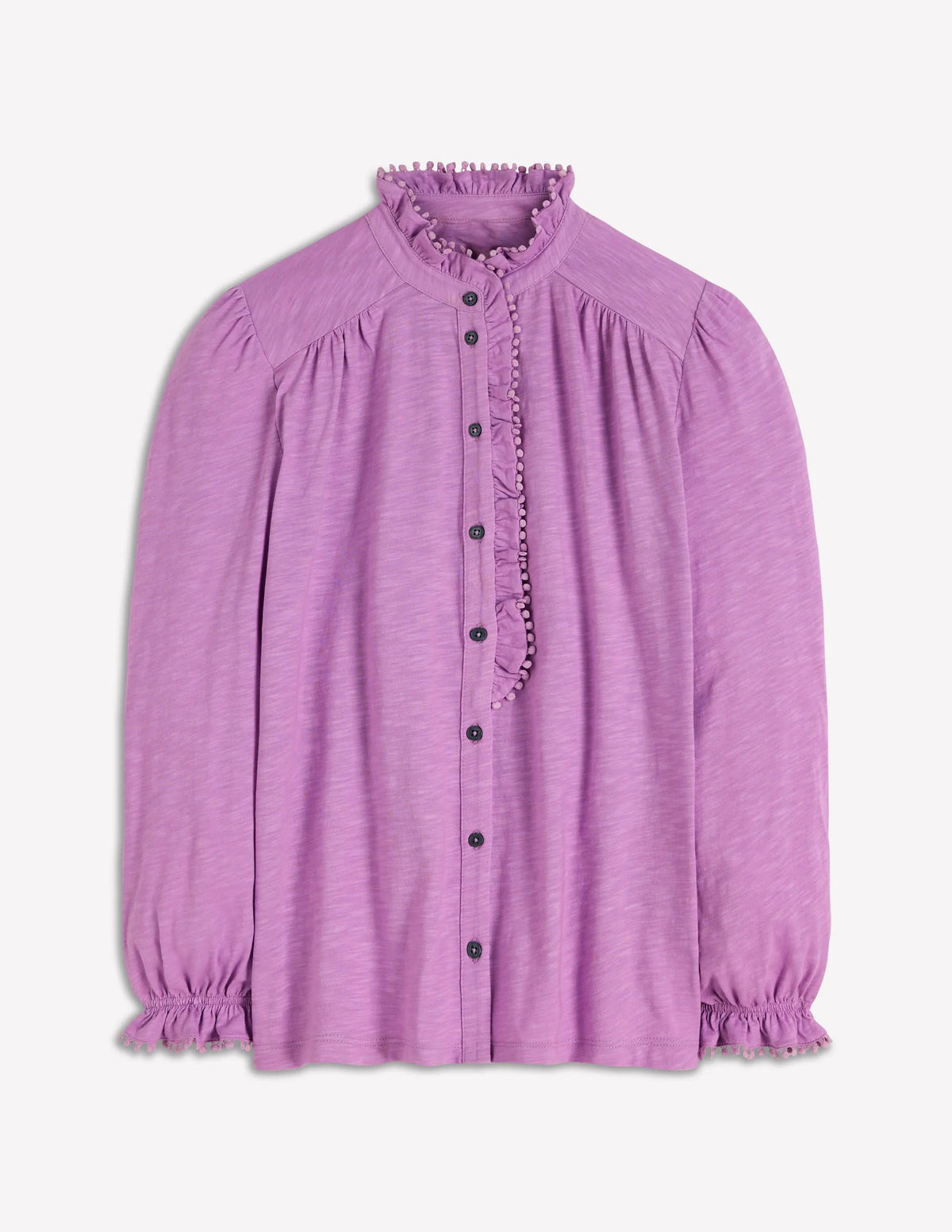 Emily Pom Trim Ruffle Shirt-Chalky Violet