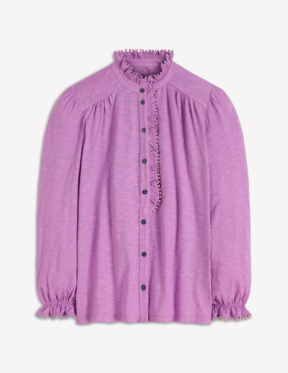 Emily Pom Trim Ruffle Shirt-Chalky Violet