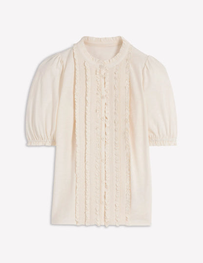 Eda Ruffle Front Shirt-Ivory