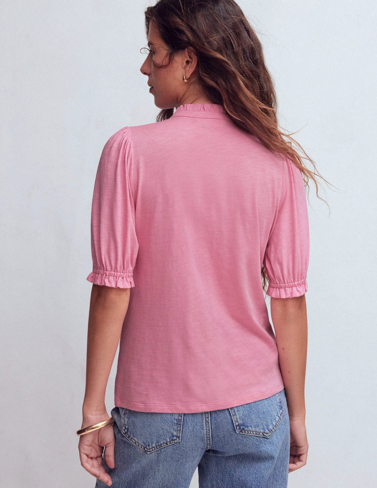 Eda Ruffle Front Shirt-Formica Pink