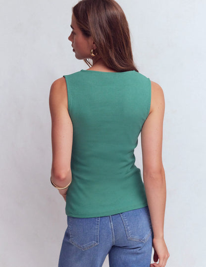 Evie Button Through Rib Vest-Deep Sea