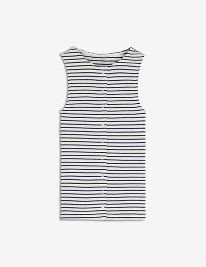 Evie Button Through Rib Vest-Ivory, Navy Stripe