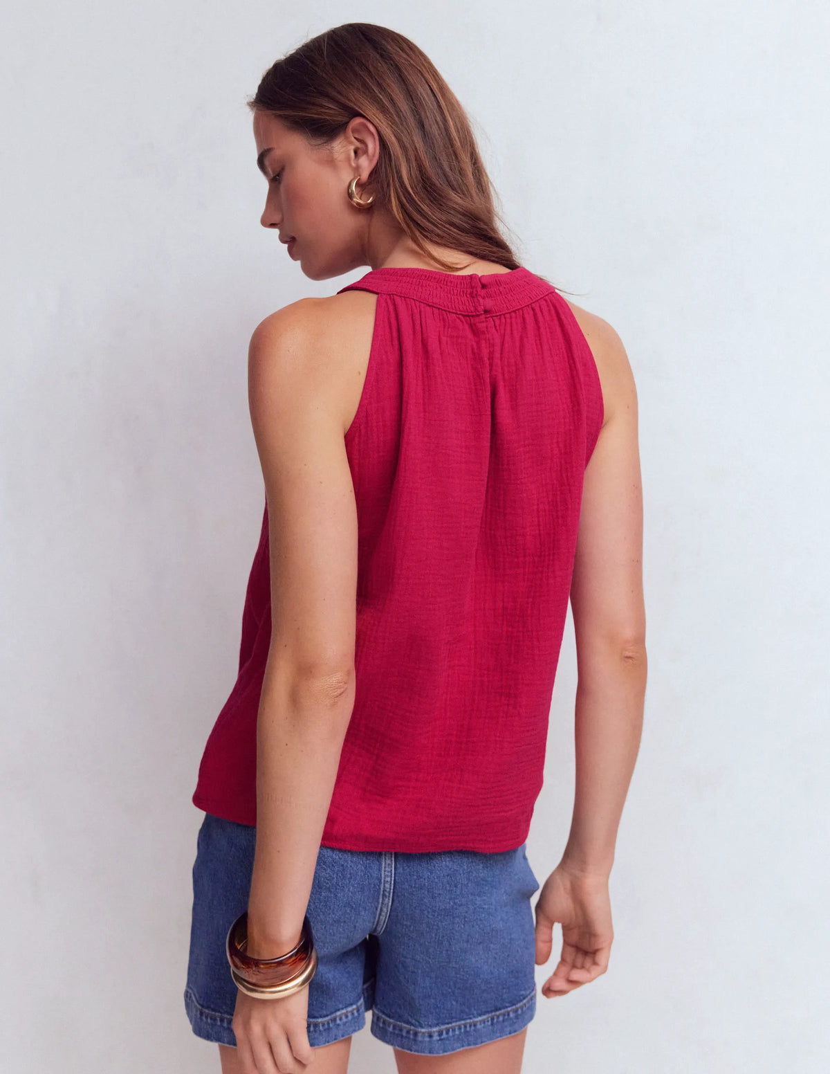 Halter-neck Double Cloth Top-Pomegranate