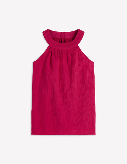 Halter-neck Double Cloth Top-Pomegranate