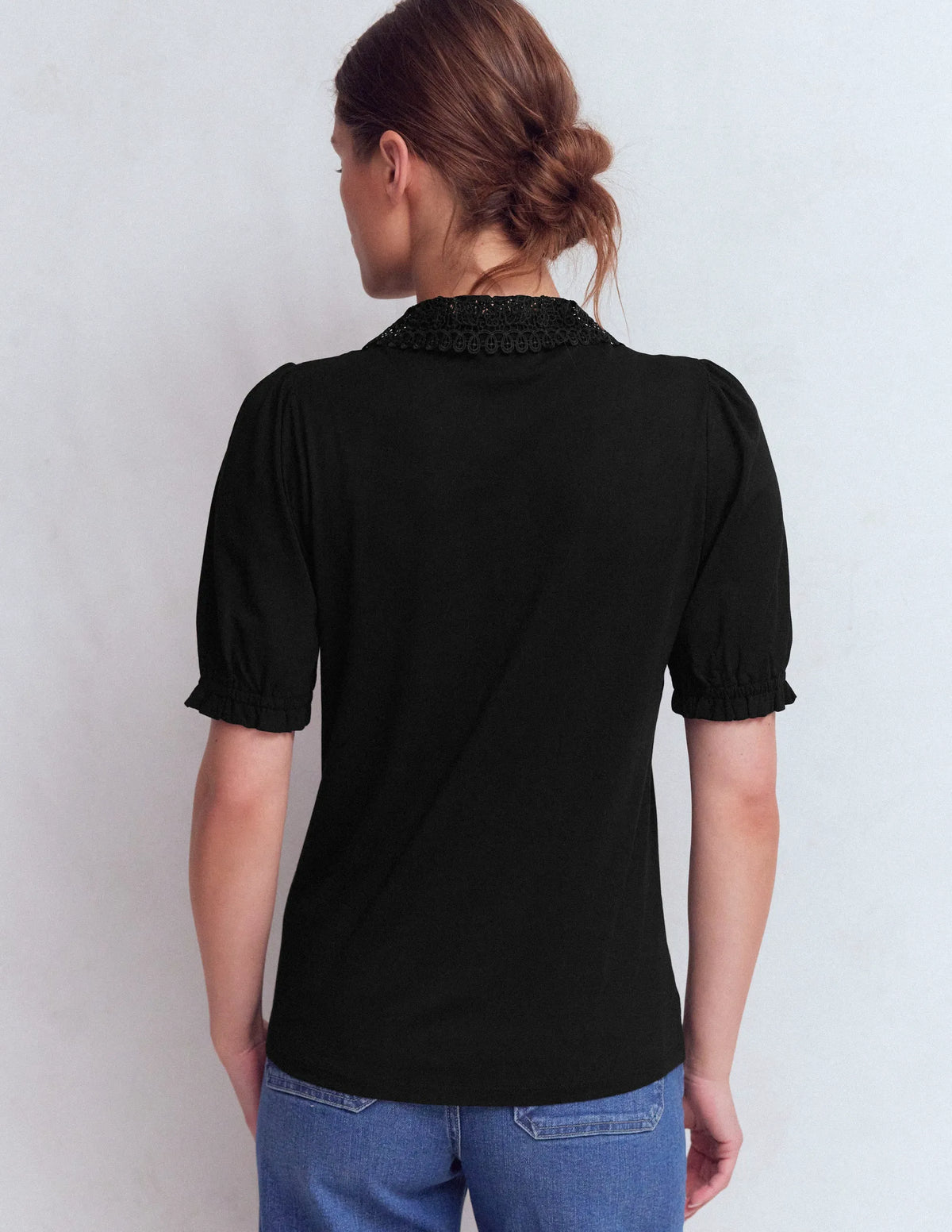 Nessa Broderie Collar Blouse-Black