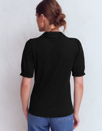 Nessa Broderie Collar Blouse-Black