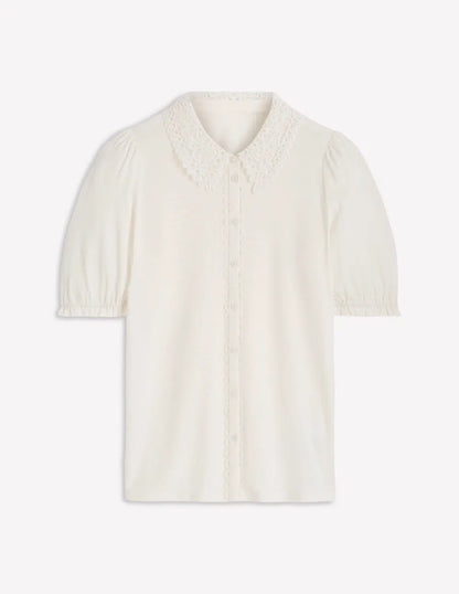 Nessa Broderie Collar Blouse-Ivory