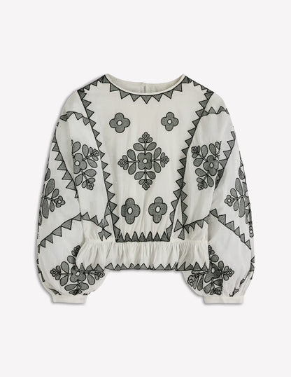 Embroidered Vacation Top-Ivory