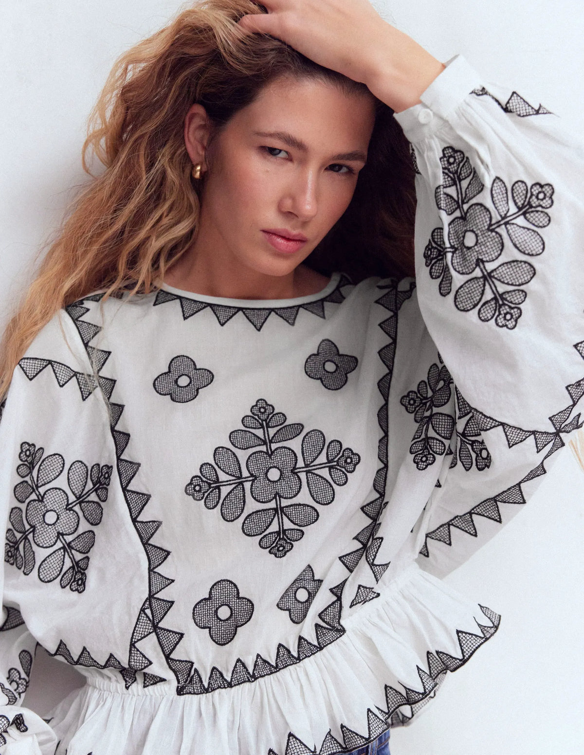 Embroidered Vacation Top-Ivory