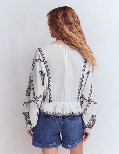 Embroidered Vacation Top-Ivory