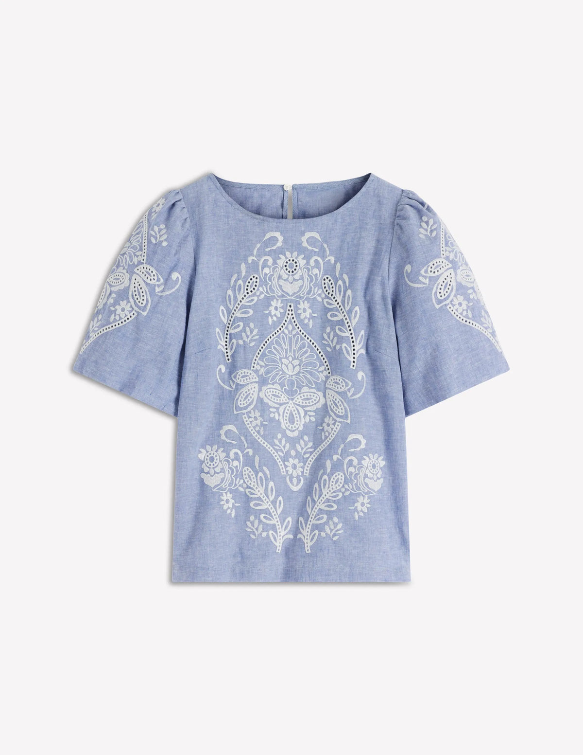 Linen Puff Sleeve Top-Chambray