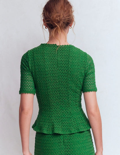 Lace Peplum Top-Verdant Green