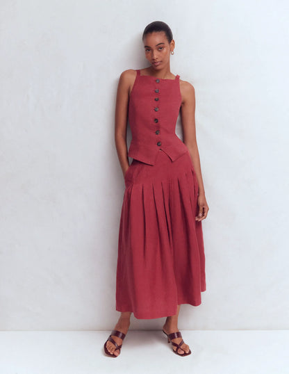 Square Neck Linen Waistcoat-Rich Chestnut
