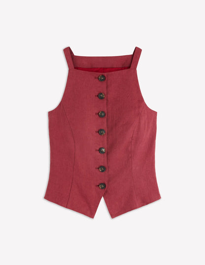Square Neck Linen Waistcoat-Rich Chestnut