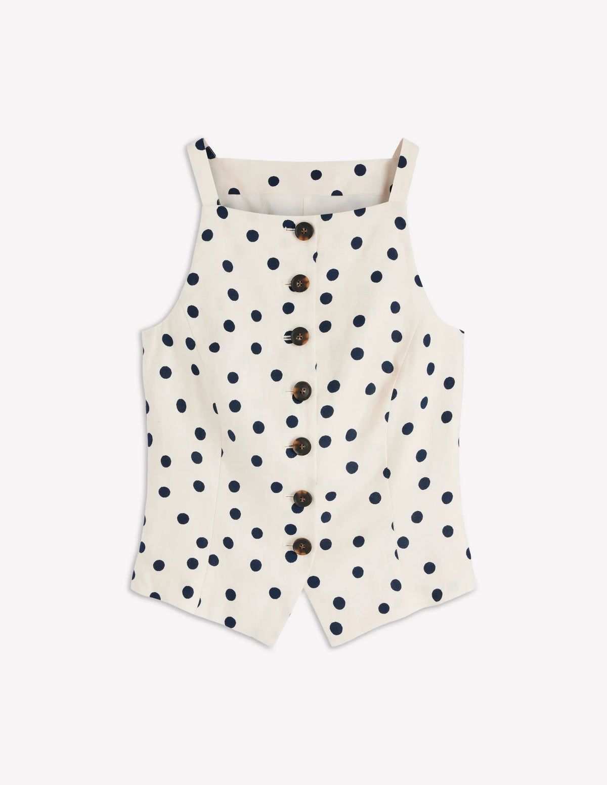 Square Neck Linen Waistcoat-Ivory, Painted Dot Spaced