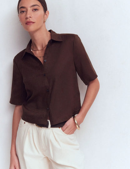 Short Sleeve Linen Shirt-Bitter Chocolate