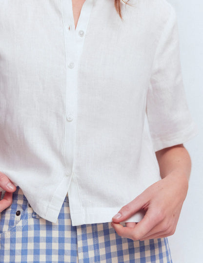 Short Sleeve Linen Shirt-White