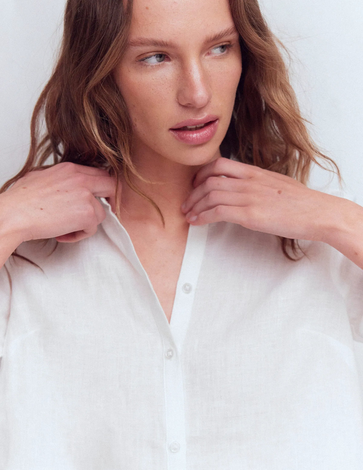 Short Sleeve Linen Shirt-White