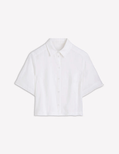 Short Sleeve Linen Shirt-White
