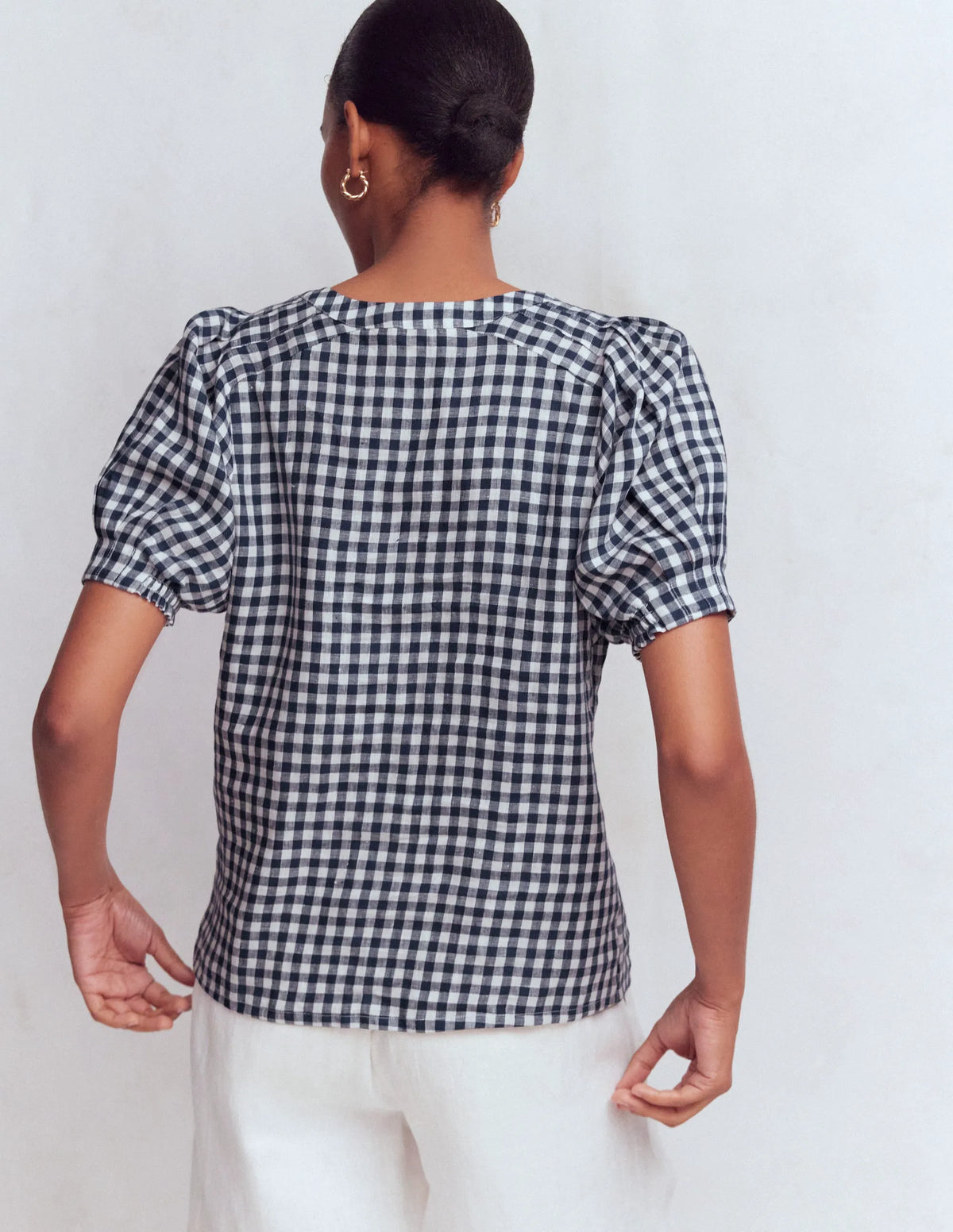 Rae Linen Top-Small Navy Gingham