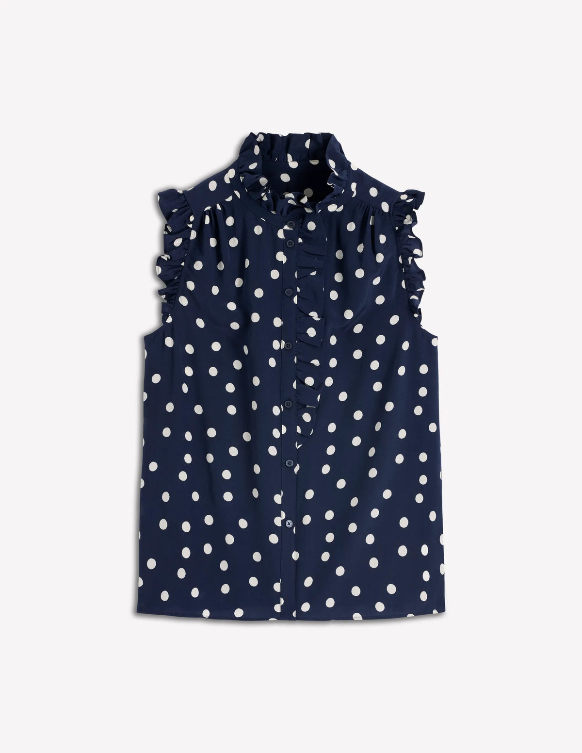 Isabel Sleeveless Silk Top-French Navy, Painted Dot