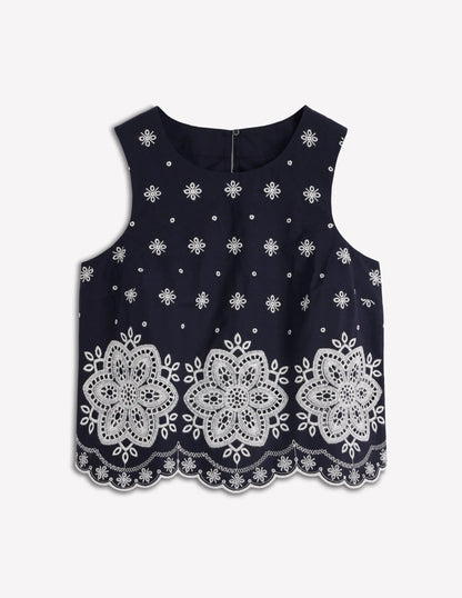 Sofia Broderie Shell Top-Navy