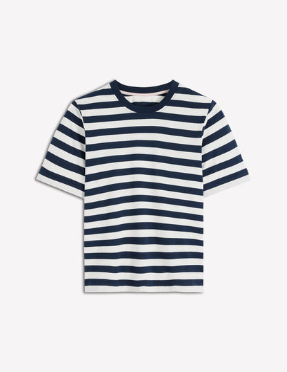 Relaxed Cotton T-shirt-Navy and Ivory Stripe