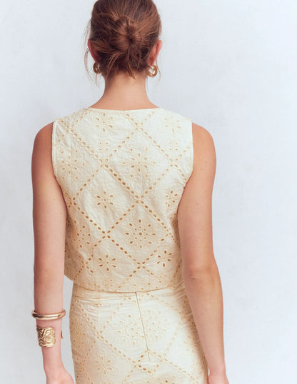 Andrea Cotton Shell Top-Ivory broderie