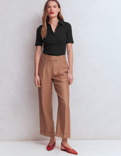 Collared Ribbed Henley Top-Black