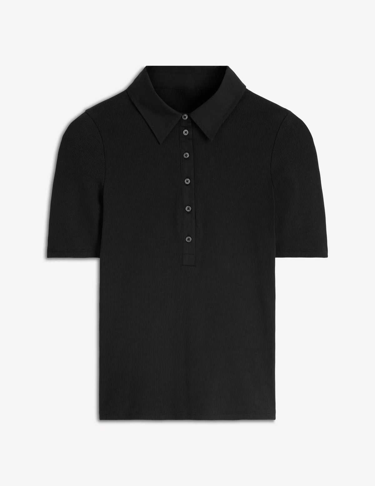 Collared Ribbed Henley Top-Black