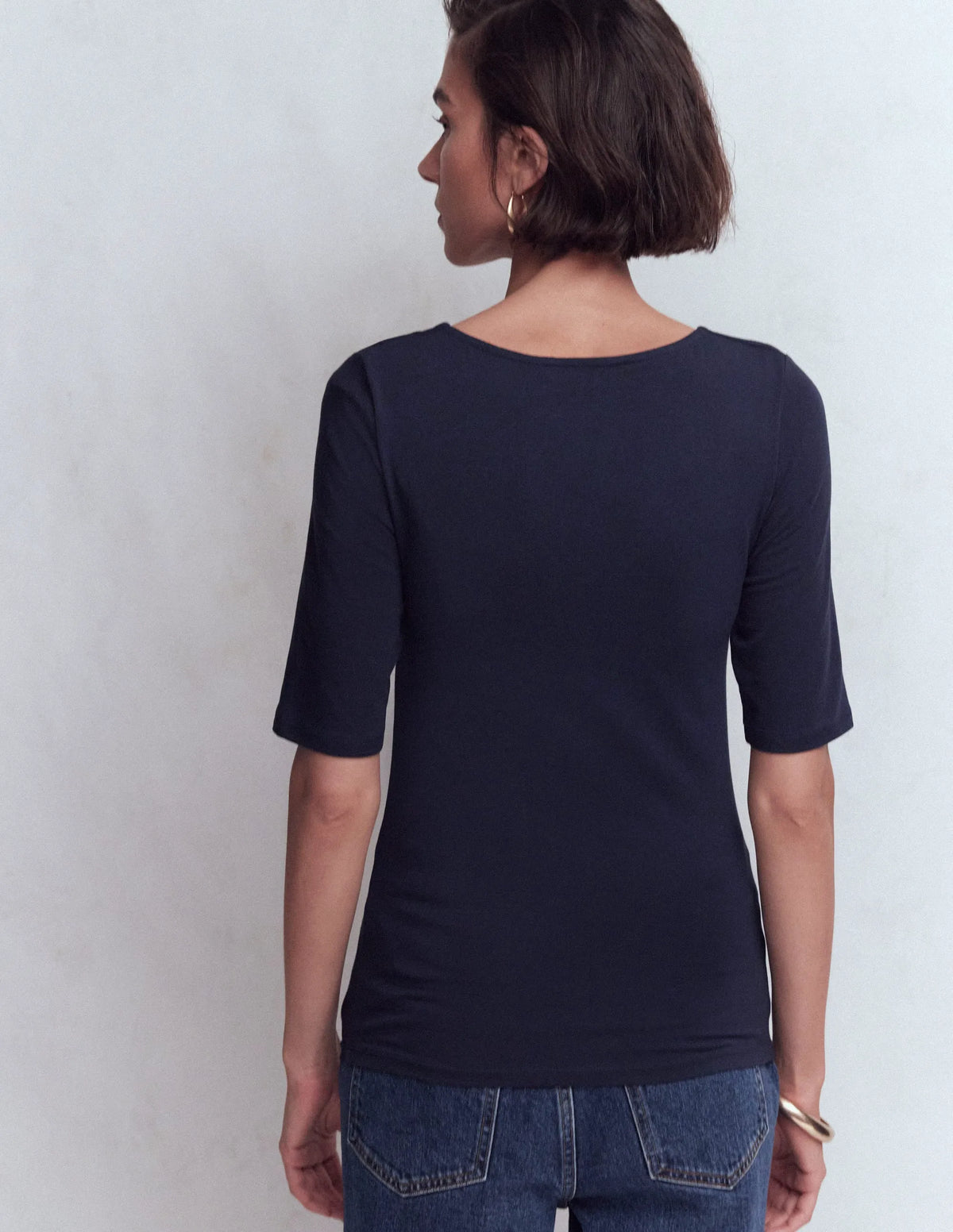 Tia Ruched V-neck Top-Navy