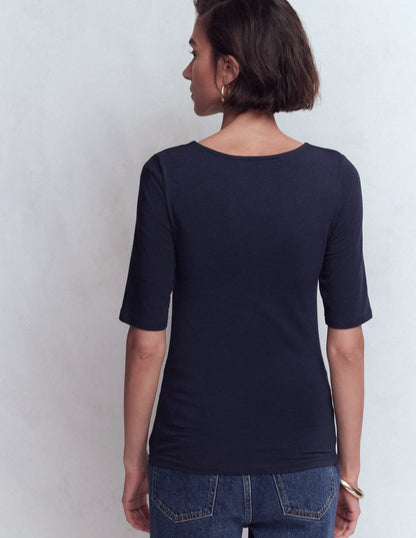 Tia Ruched V-neck Top-Navy