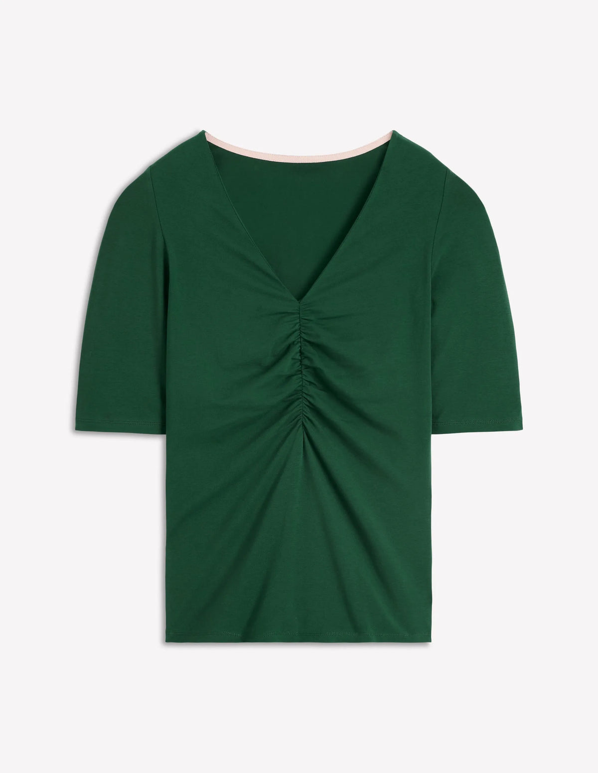 Tia Ruched V-neck Top-Hunter Green