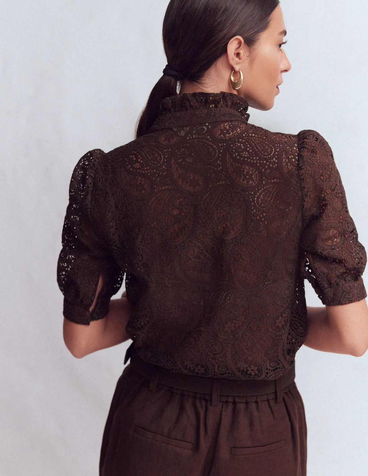 Sasha Short Sleeve Lace Top-Bitter Chocolate