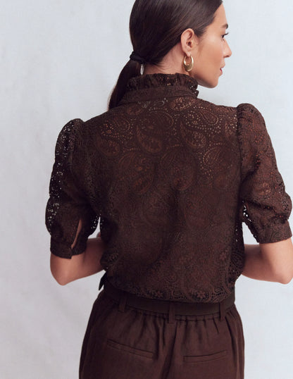 Sasha Short Sleeve Lace Top-Bitter Chocolate