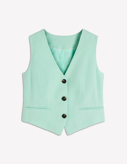 Linen V-Neck Waistcoat-Spearmint
