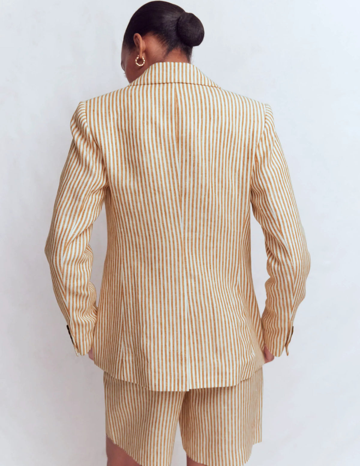 Stamford Linen Blazer-Brown, Ivory Ticking Stripe