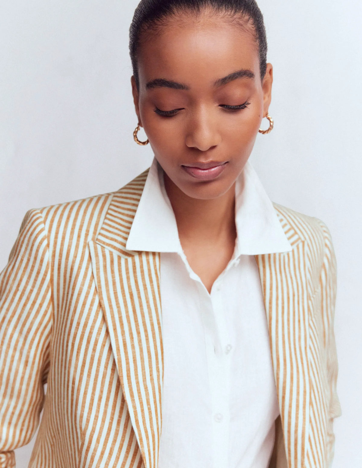 Stamford Linen Blazer-Brown, Ivory Ticking Stripe