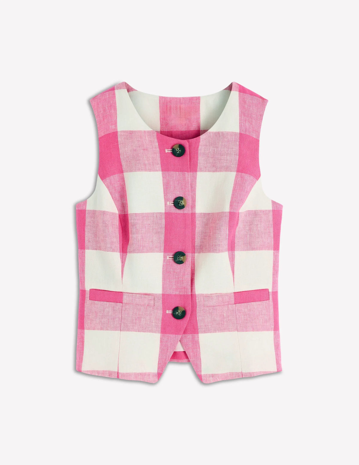 Linen Waistcoat-Pink Punch Gingham