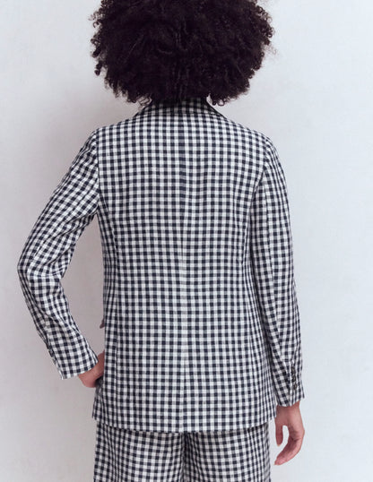 Woodbridge Linen Blazer-Navy, Ivory Gingham