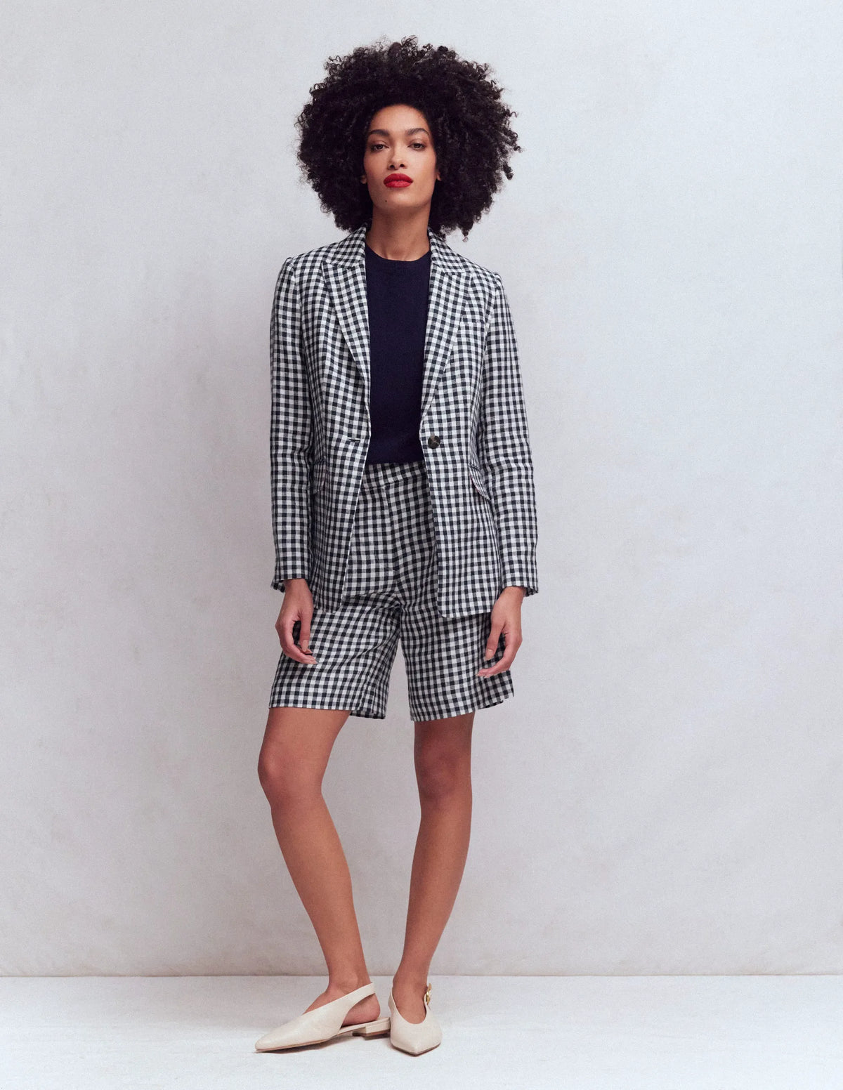 Woodbridge Linen Blazer-Navy, Ivory Gingham